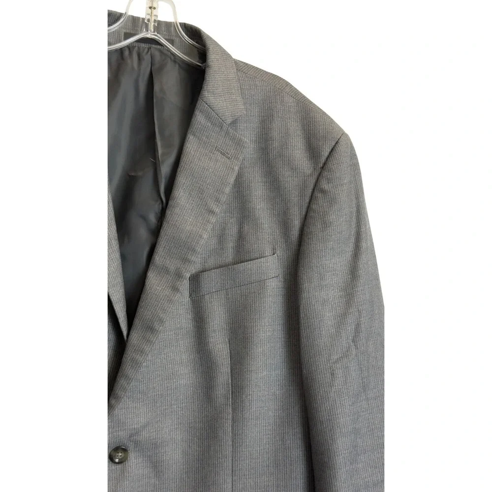 Geoffrey Beene Mens 44L Grey Micro Stripe Two‎ Button Blazer Sport Coat Jacket
